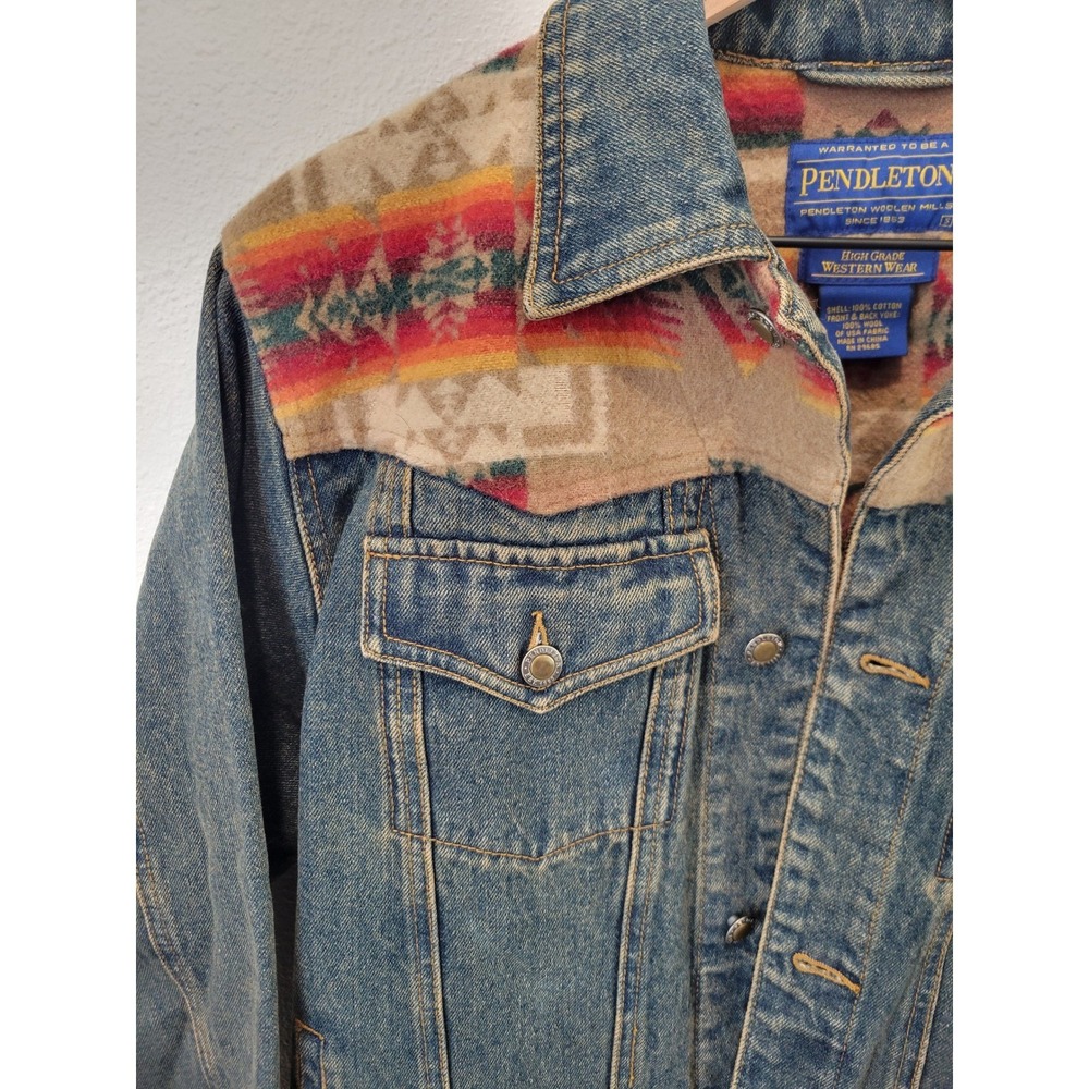 Pendleton High Grade Western Wear Denim Jacket Chief Joseph Wool Yoke Men's S - Picture 6 of 16